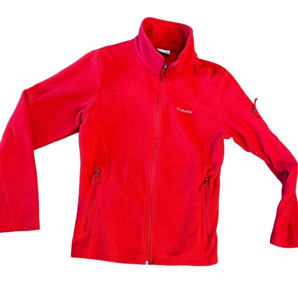 Women’s Columbia Red Fleece Zip Up Jacket  Size Medium - Picture 1 of 3